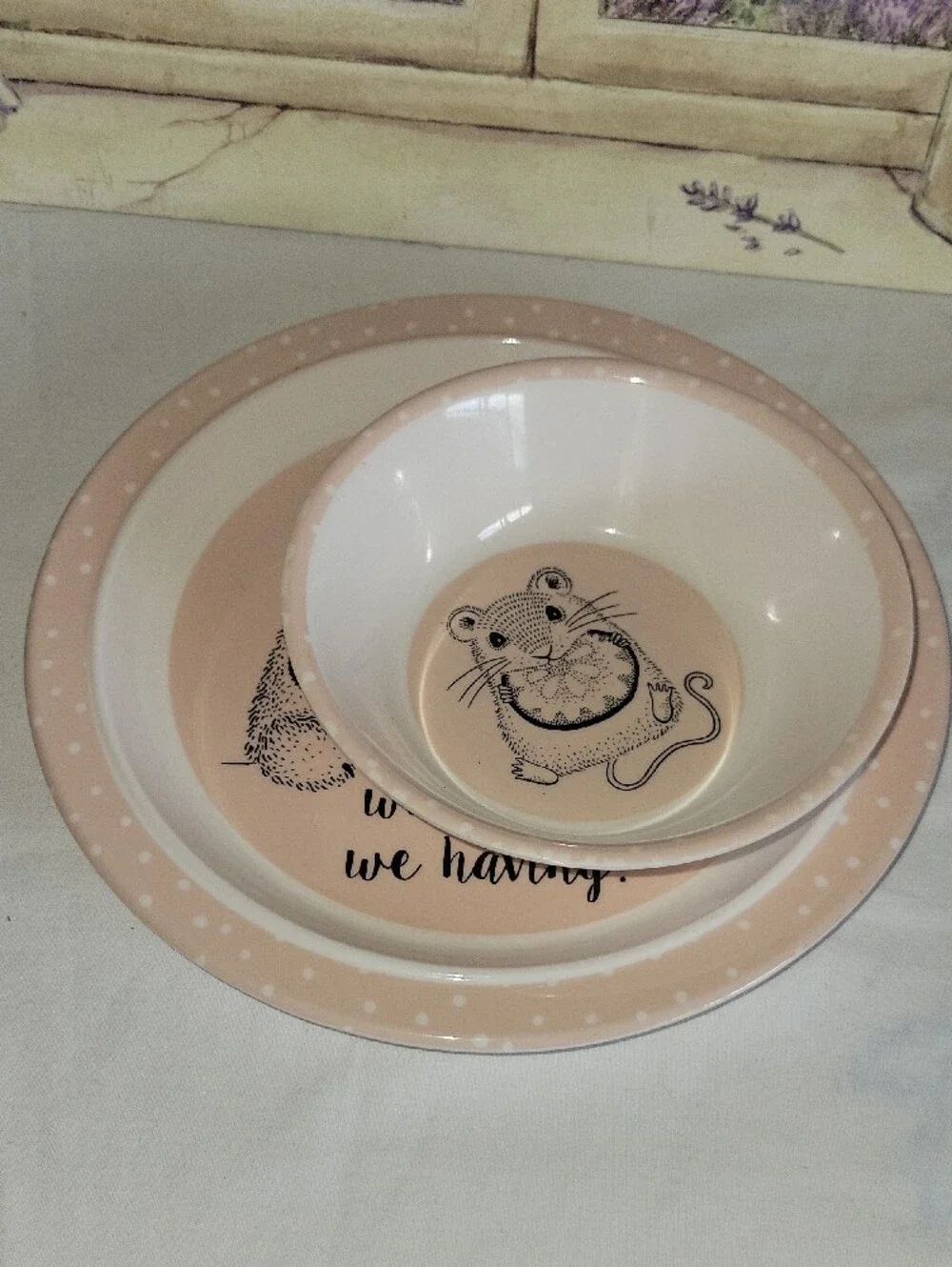 Bloomingville Mini Nelly Pink Melamine Bear Childrens Plate & Mouse Bowl Set